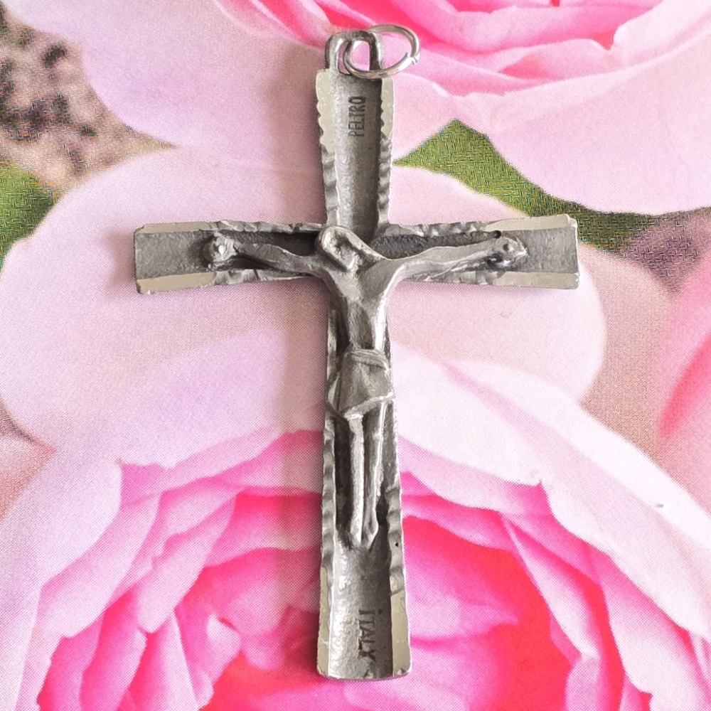 Vintage Peltro Italy crucifix pendant pewter religious catholic stylized